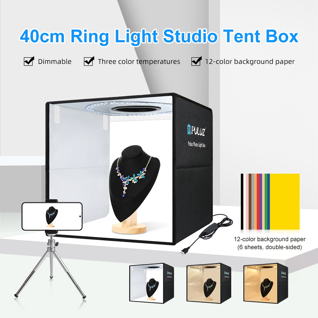 Photography Lighting Tent - PULUZ 40cm Luz de Anel Portátil