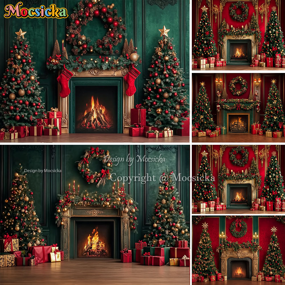 Photography Lighting Setup - Mocsicka vermelho natal lareira fundo fotografia