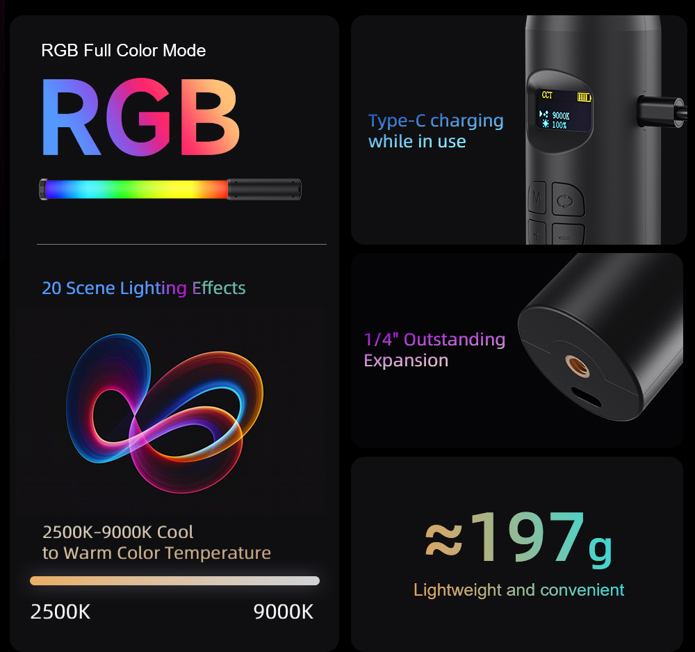 LUXCEO P300 RGB Tube 5W 380LM  - Photography Lighting Styles avaliação e preço